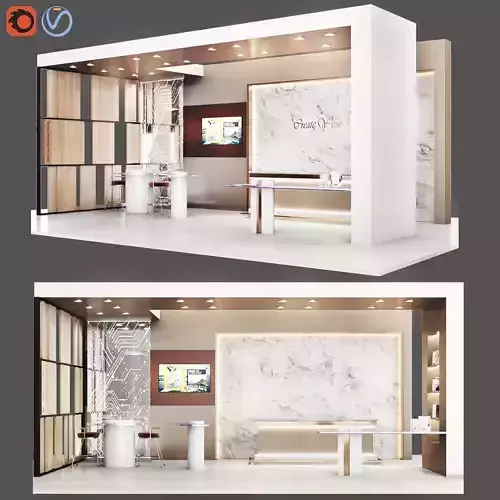 Exhibition-kiosk exhibition booth with walls and marble floors