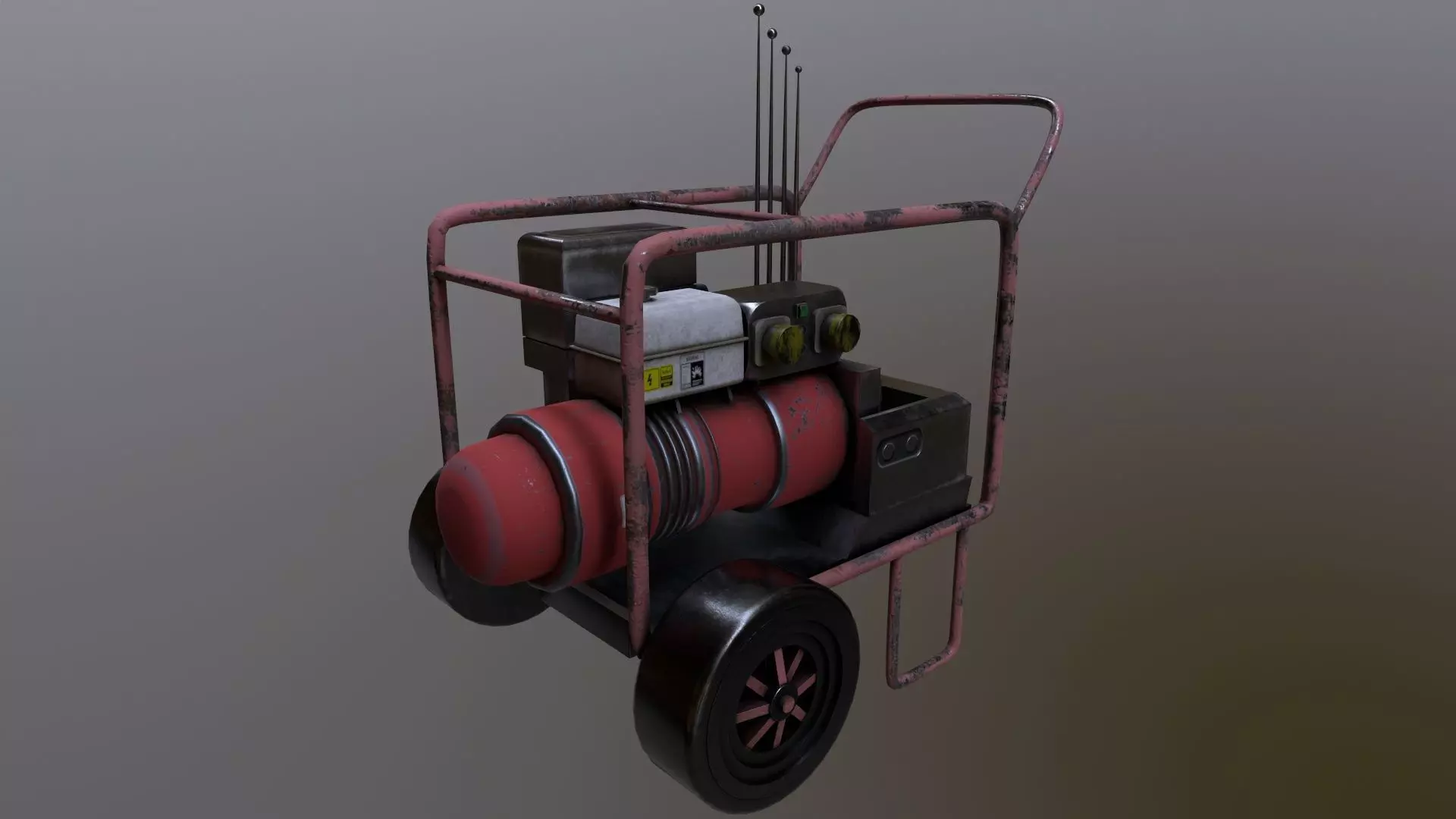 Generator Game Ready Low Poly 3D Model portable on wheels Low-poly 3D model