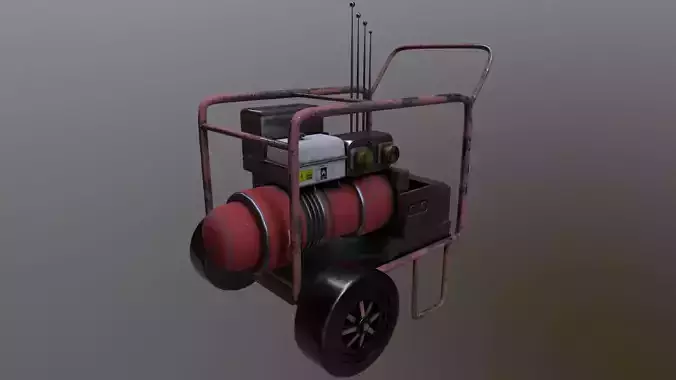 Generator Game Ready Low Poly 3D Model portable on wheels Low-poly 3D model