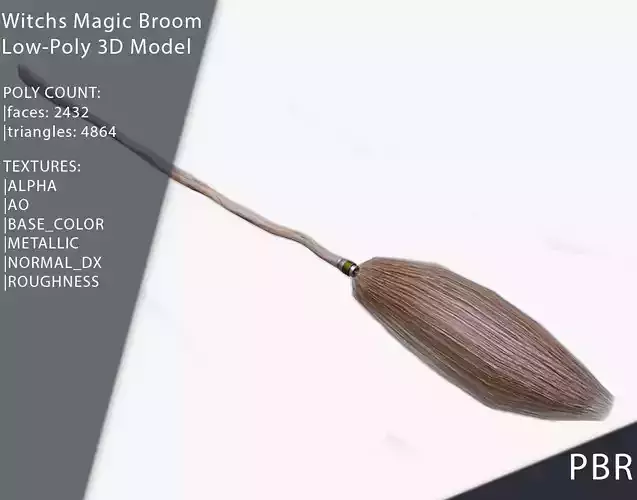 Witches Magic Broom for Flying Game Ready Free low-poly 3D model