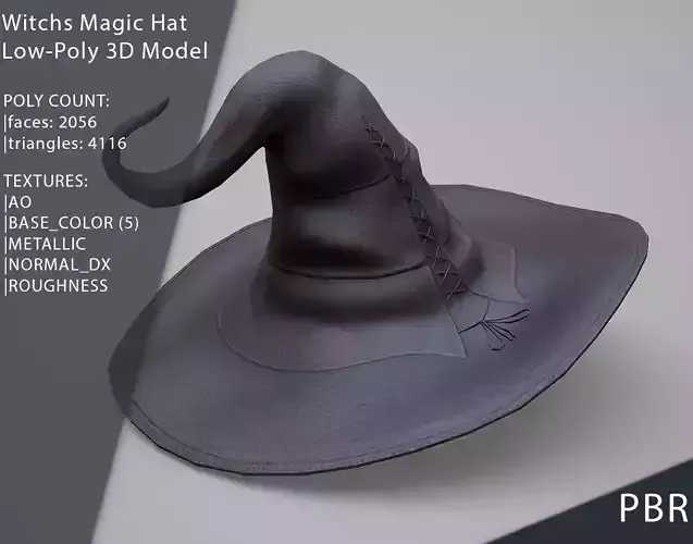 Witches Magic Hat Game Ready Low-poly 3D model