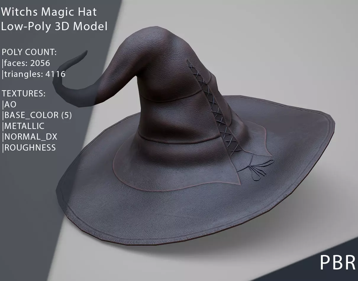 Witches Magic Hat Game Ready Low-poly 3D model_0