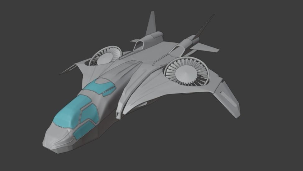spaceship futuristic jet flying in air Low-poly 3D model_3
