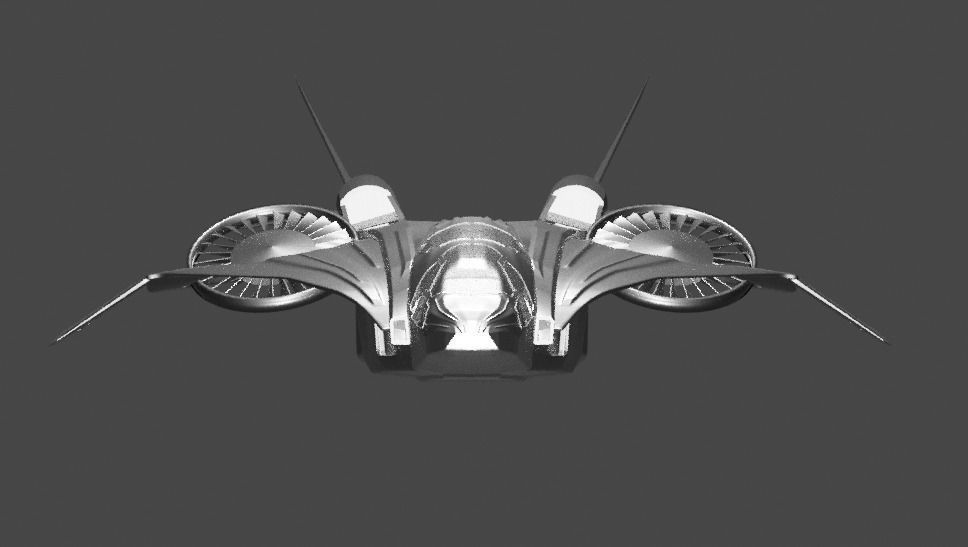 spaceship futuristic jet flying in air Low-poly 3D model_1