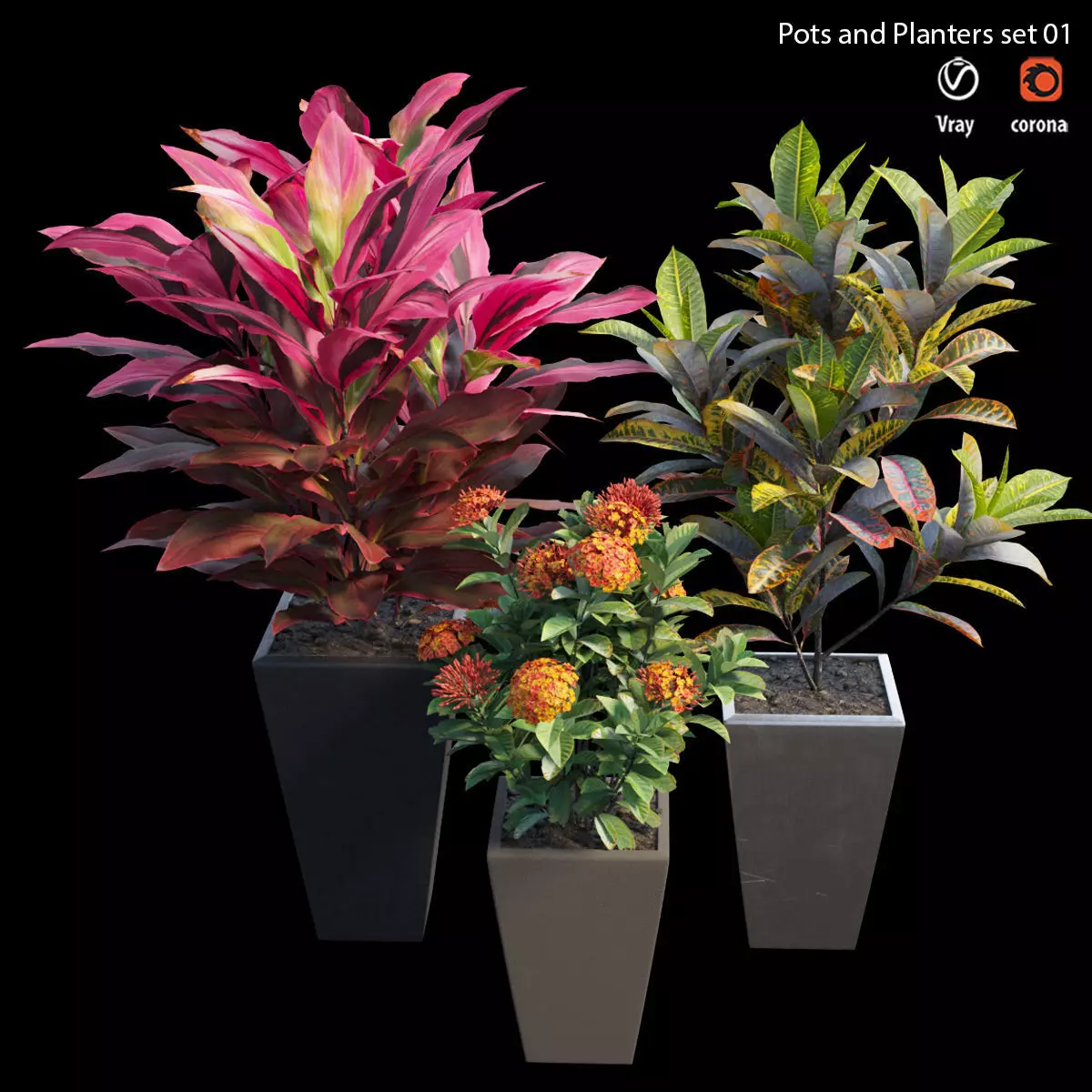 Pots and Planters set 01 3D model_0