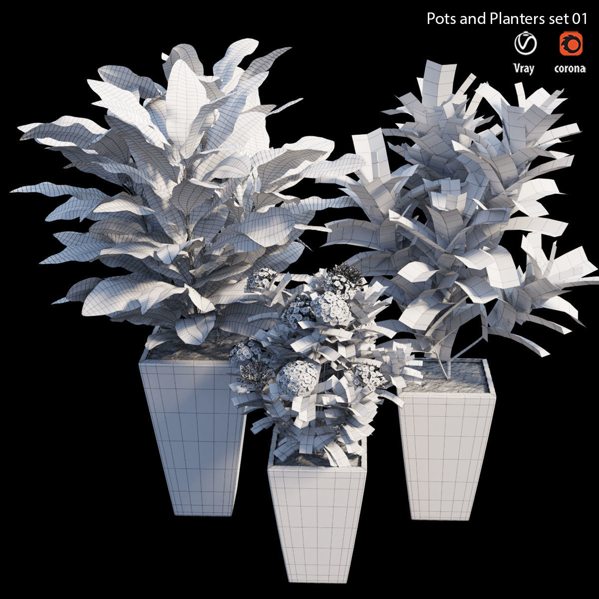 Pots and Planters set 01 3D model_4