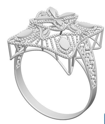 Ring 9 star with diamonds 3D print model