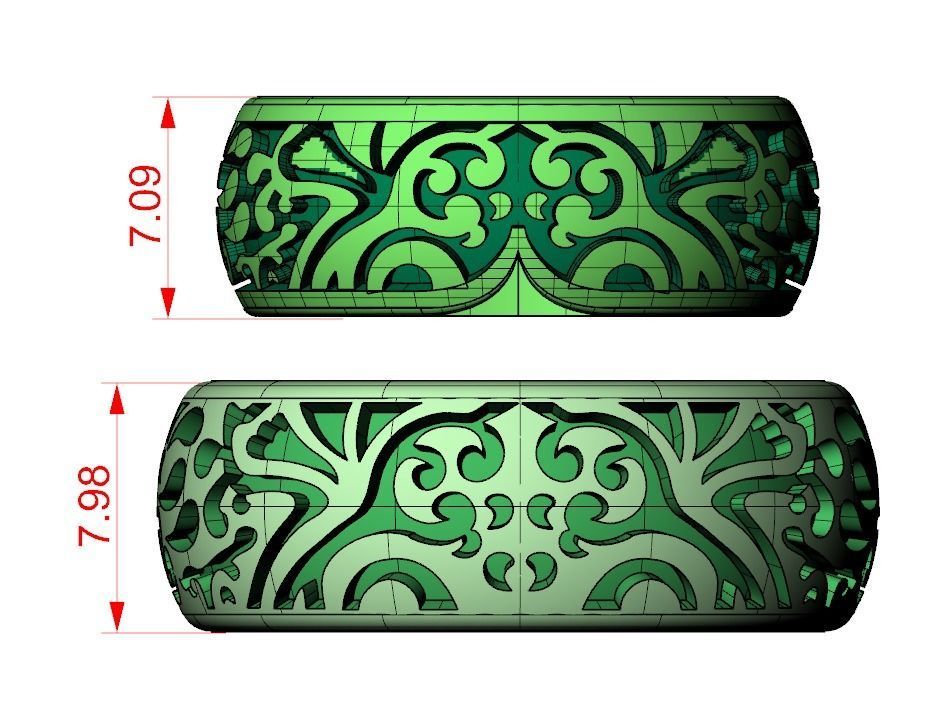 Wedding rings band set oxidized pattern 3D print model_3