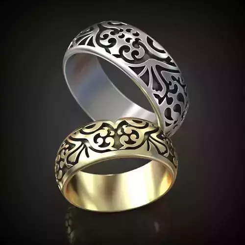 Wedding rings band set oxidized pattern 3D print model