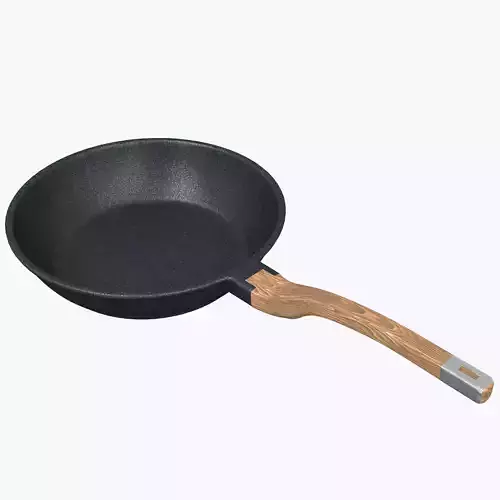 Frying pan with a wooden handle