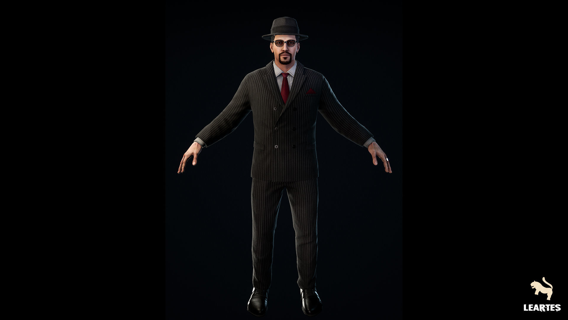 1950s Businessman Mafia Character NPC Rigged Low-poly 3D model_3