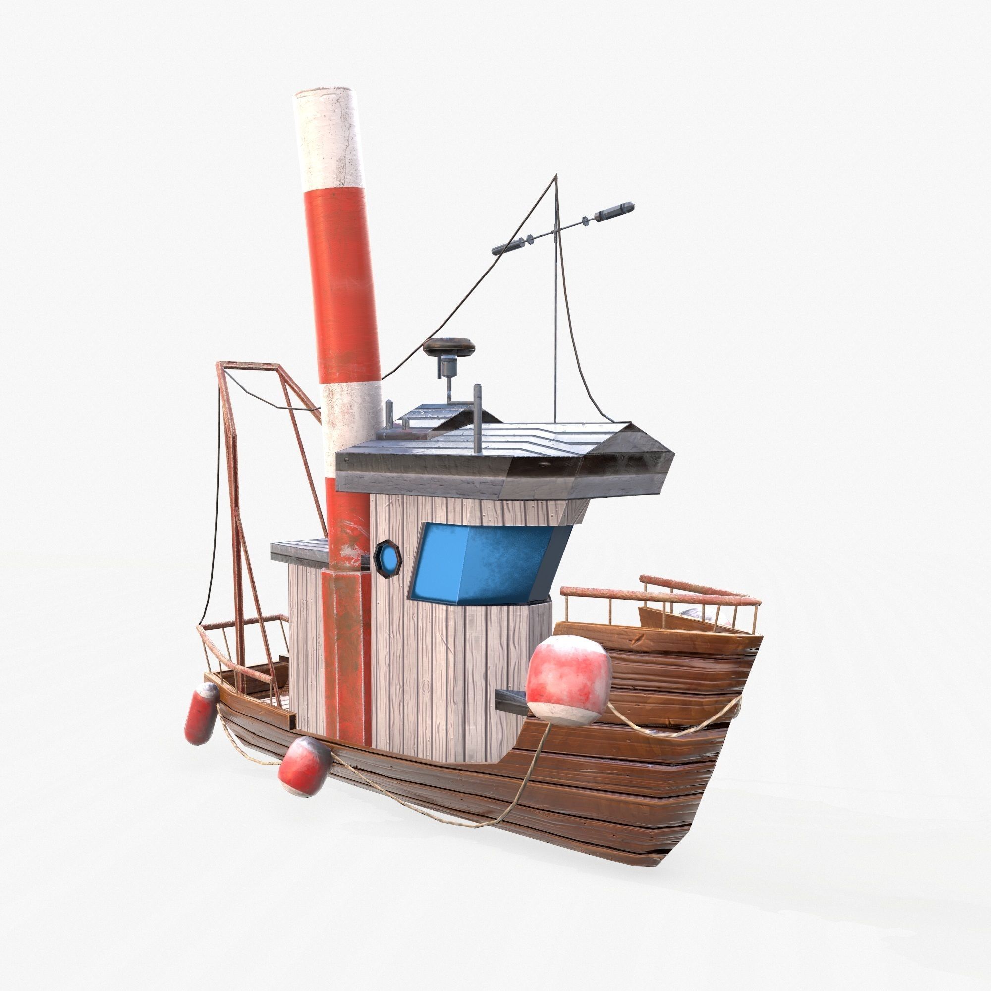 Cartoon Mini Boat 3 Low-poly 3D model_2