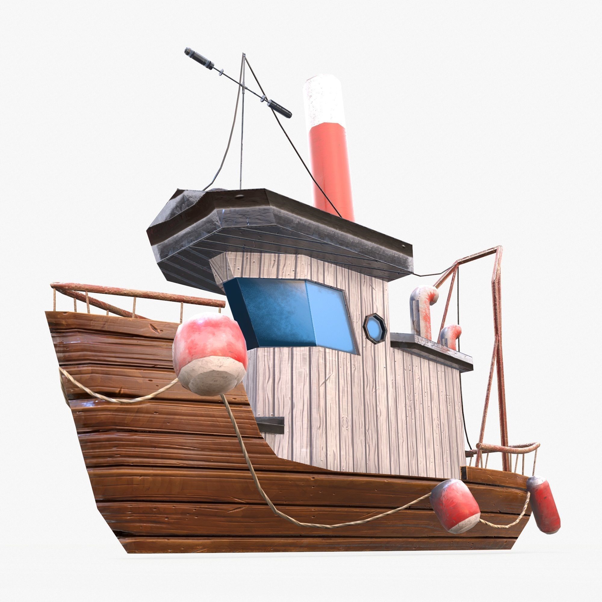 Cartoon Mini Boat 3 Low-poly 3D model_4