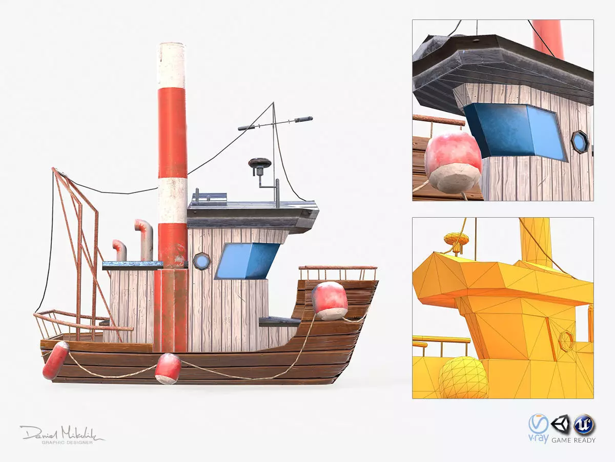 Cartoon Mini Boat 3 Low-poly 3D model_0
