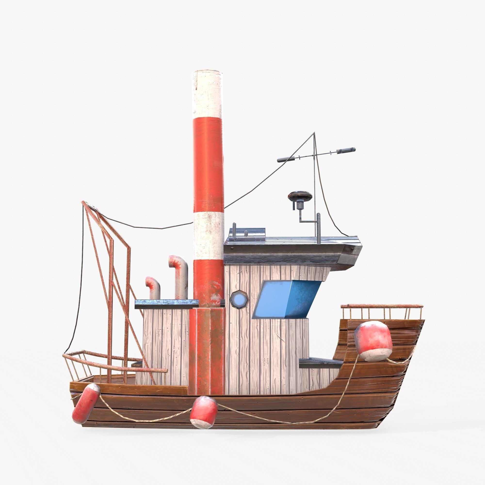 Cartoon Mini Boat 3 Low-poly 3D model_9