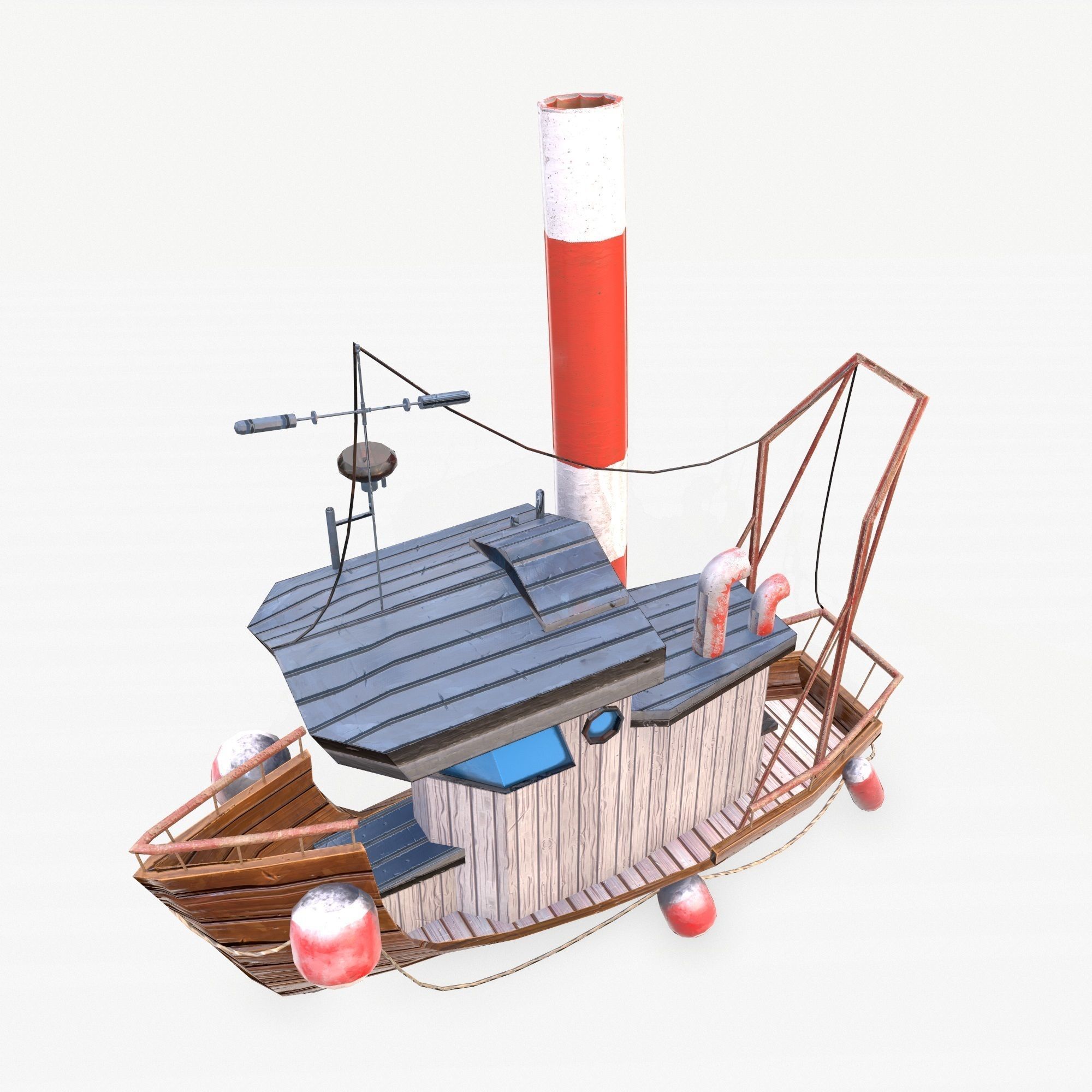 Cartoon Mini Boat 3 Low-poly 3D model_8