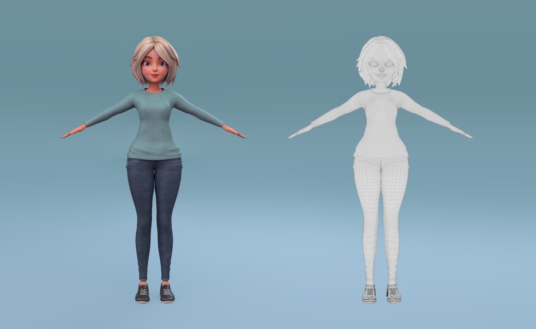 cartoon girl 3D model_5