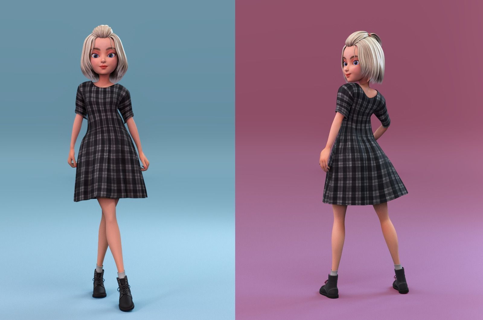 cartoon girl 3D model_2