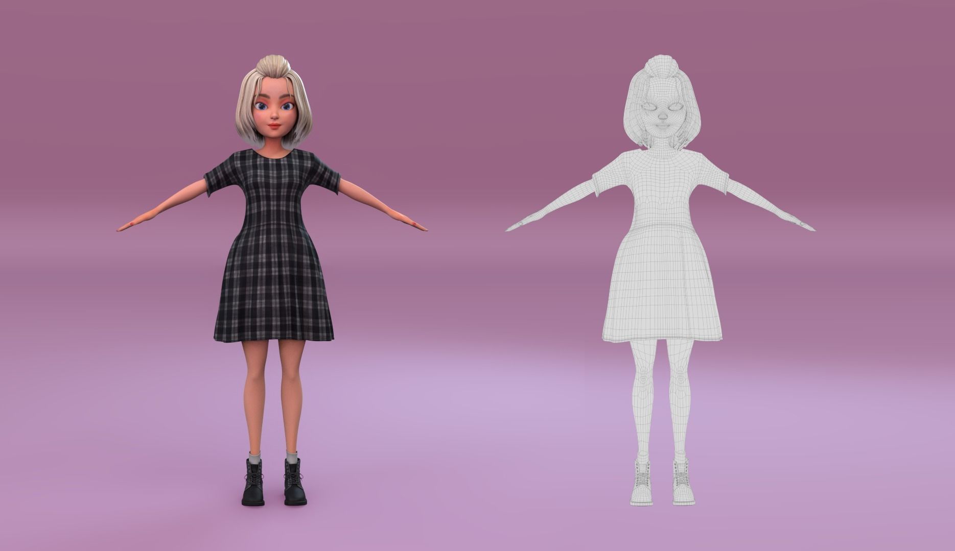 cartoon girl 3D model_4