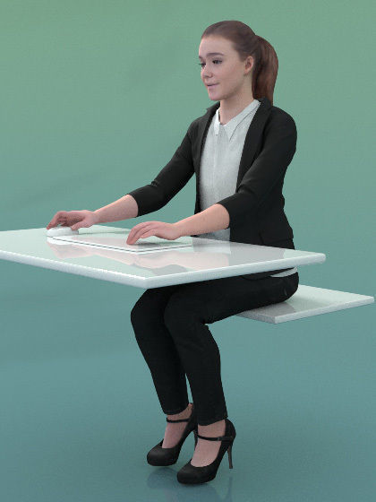 Nelly 20213-08 - Animated Woman Sitting On Desk With PC  3D model_2