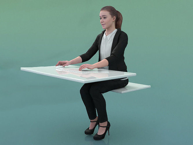 Nelly 20213-08 - Animated Woman Sitting On Desk With PC  3D model