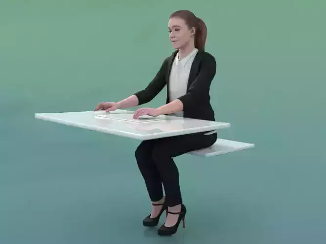Nelly 20213-08 - Animated Woman Sitting On Desk With PC  3D model