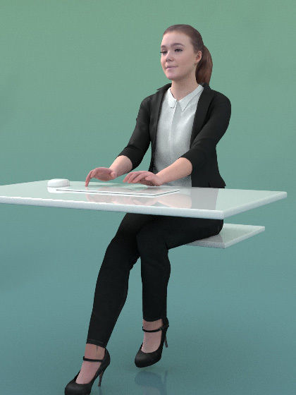 Nelly 20213-08 - Animated Woman Sitting On Desk With PC  3D model_3