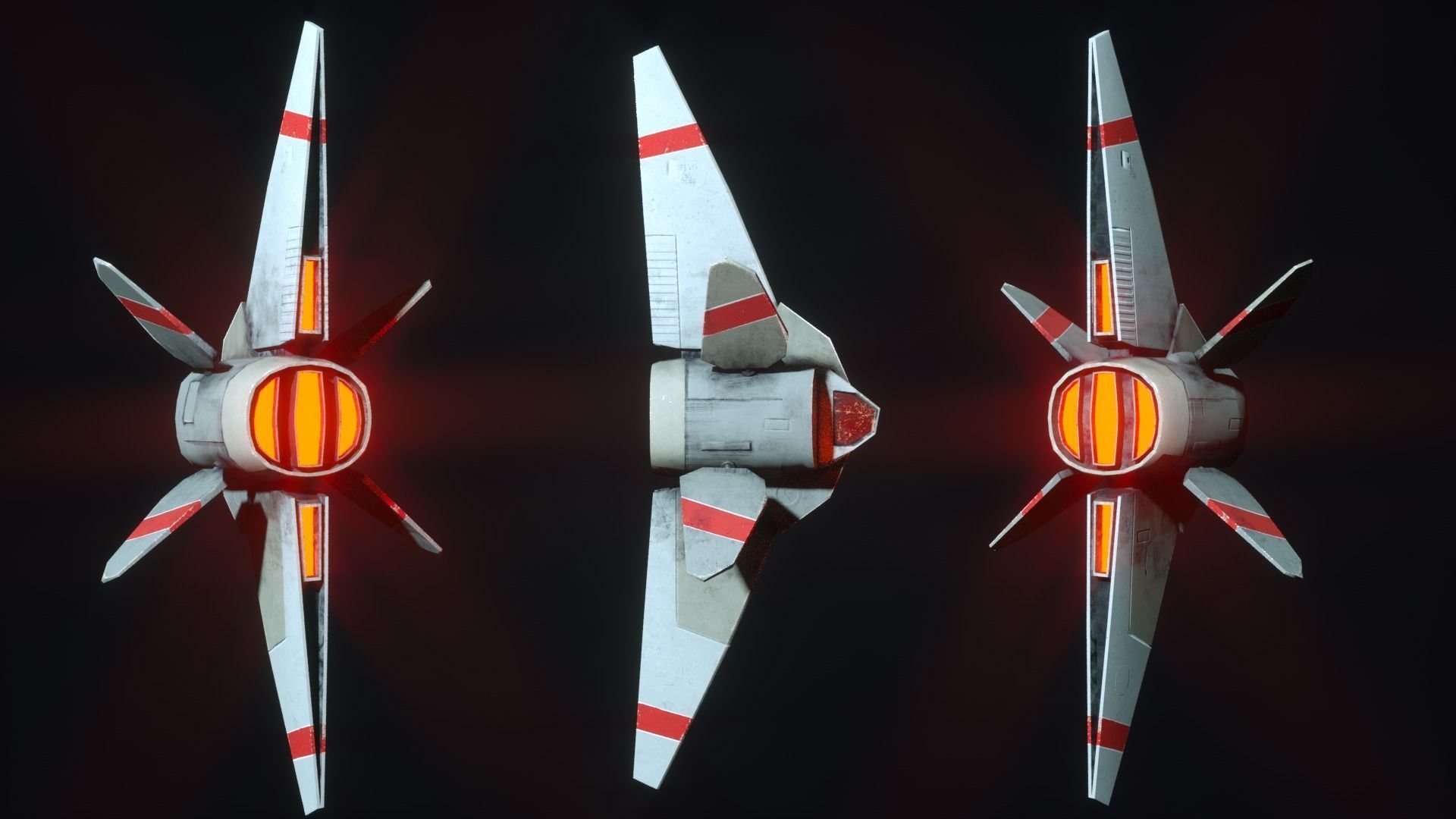 Starship S fighter jet in night sky Low-poly 3D model_15