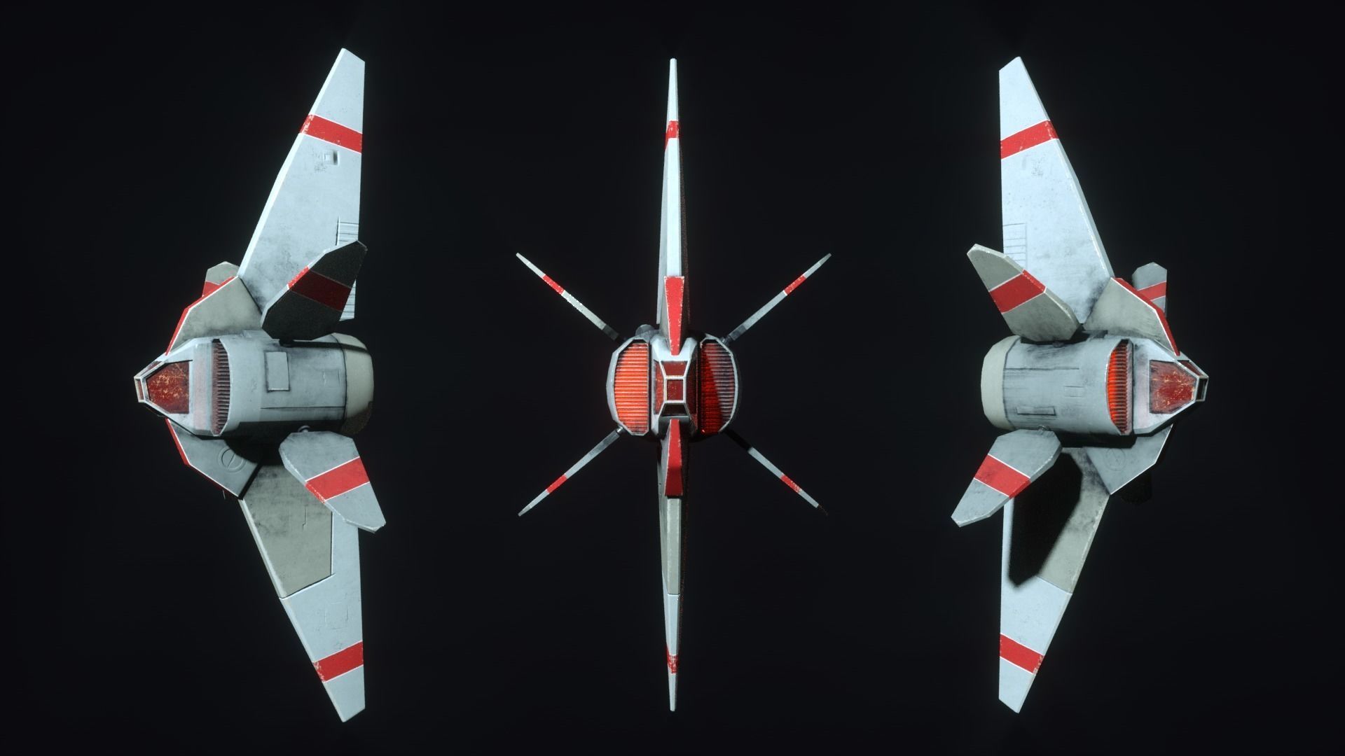 Starship S fighter jet in night sky Low-poly 3D model_14