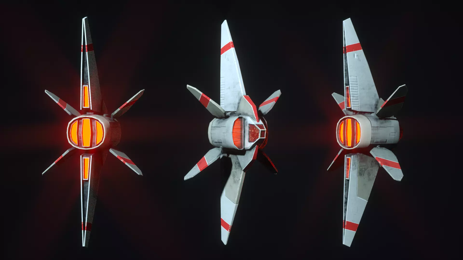 Starship S fighter jet in night sky Low-poly 3D model_0