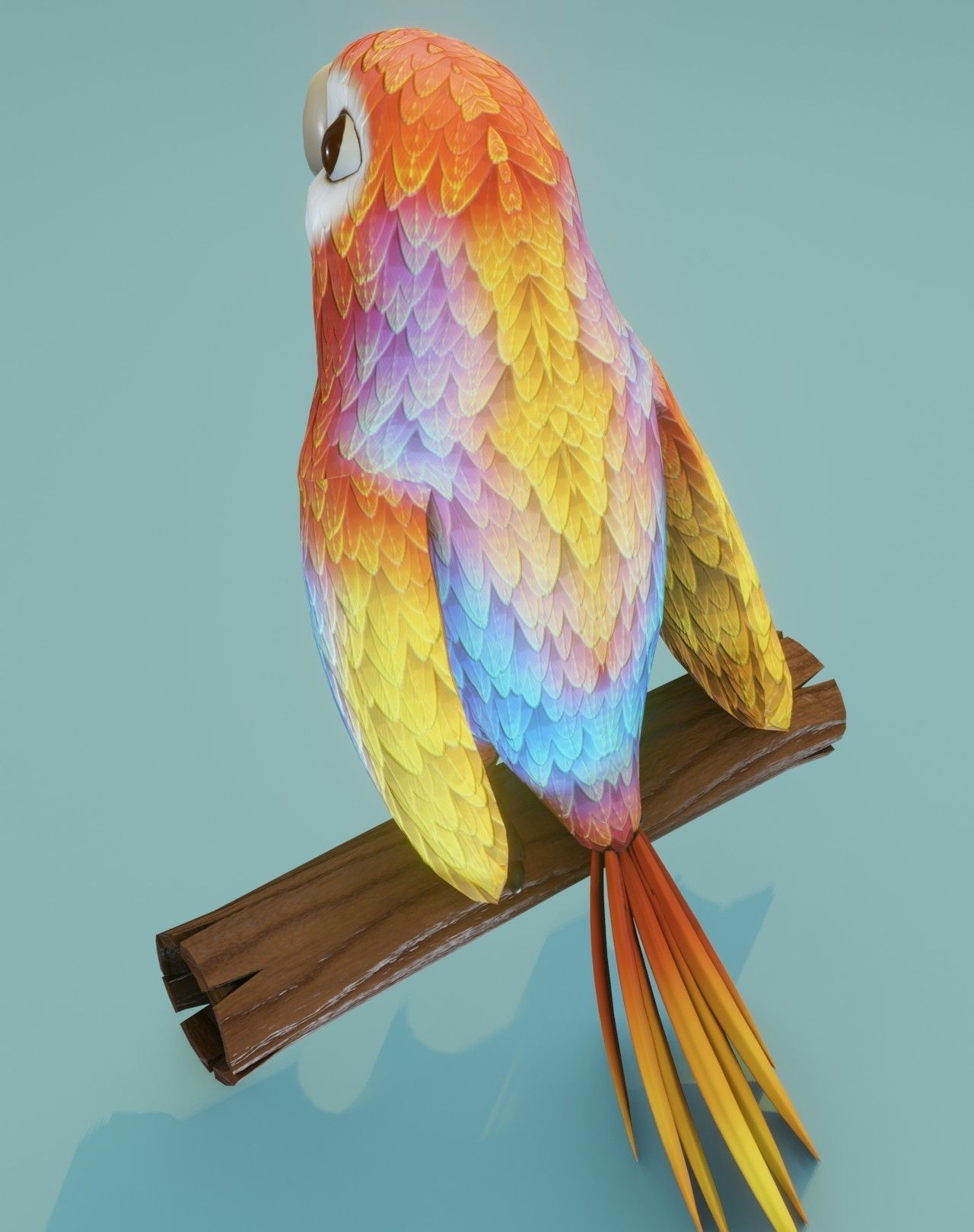 Cartoon Ara Parrot Red-Yellow-Blue Animated 3D Model Low-poly 3D model_7