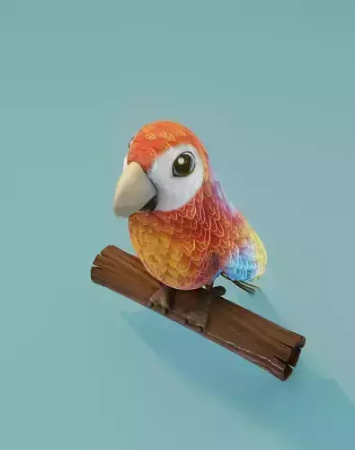 Cartoon Ara Parrot Red-Yellow-Blue Animated 3D Model Low-poly 3D model