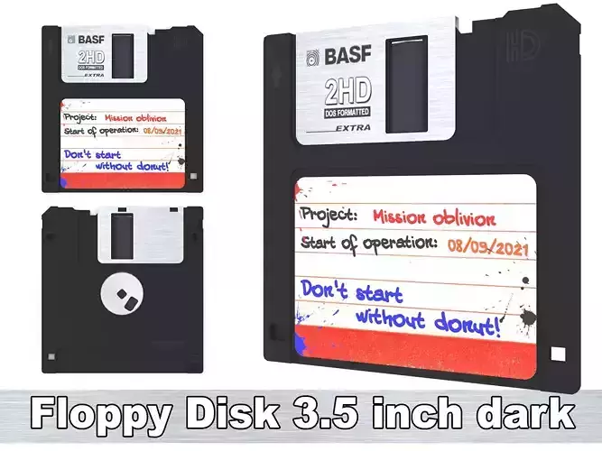 Floppy Disk 3 5 inch dark 3D model