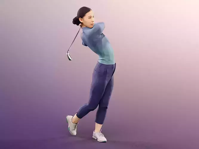 Anita 20024-05 - Animated Female Golfer Hitting The Ball 3D model