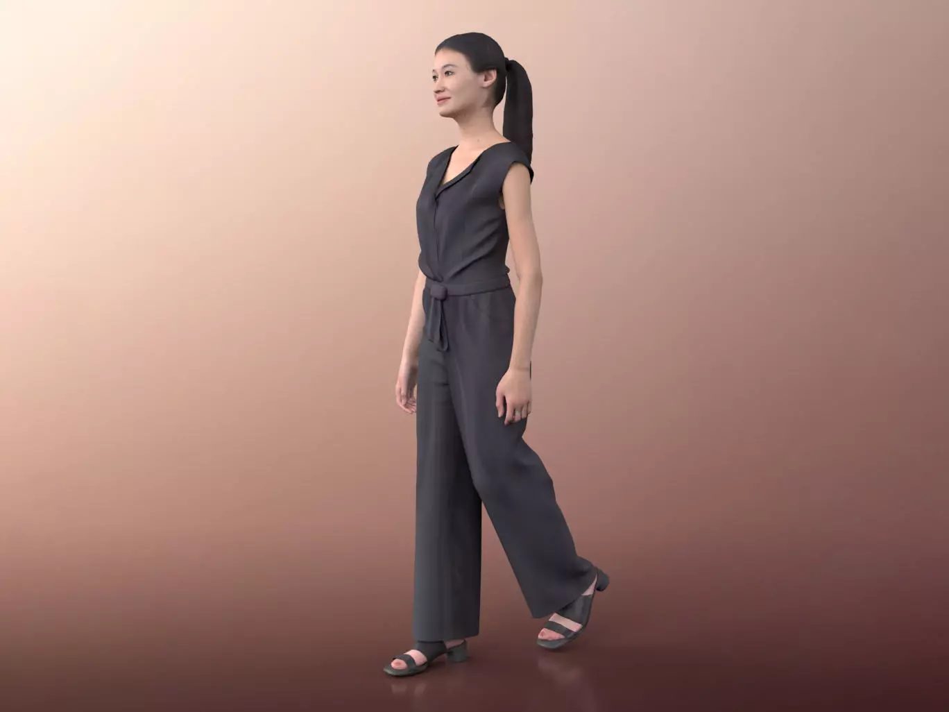 Francine 20023-02 - Animated Elegant Asian Woman Walking 3D model_0