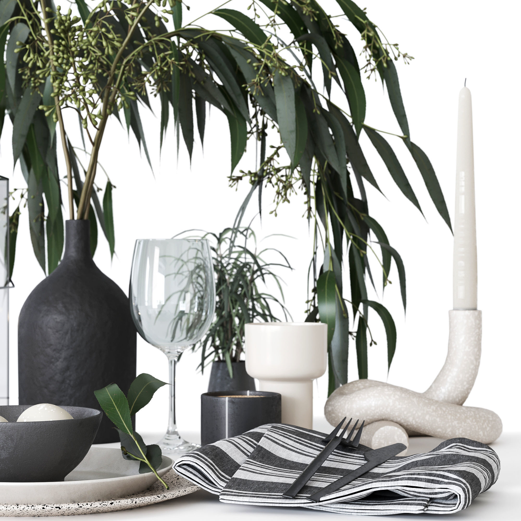 Tableware with Eucalyptus 3D model_7