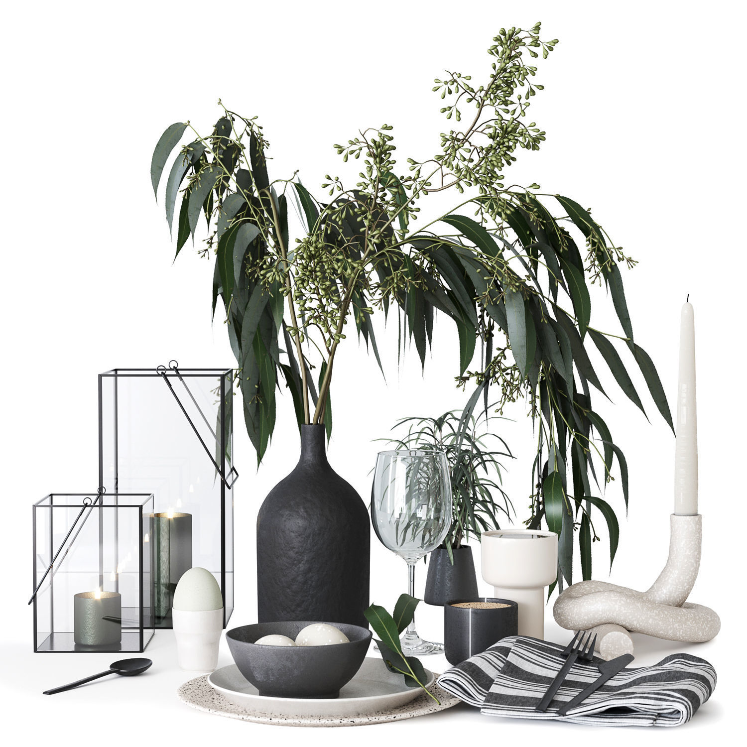 Tableware with Eucalyptus 3D model_3
