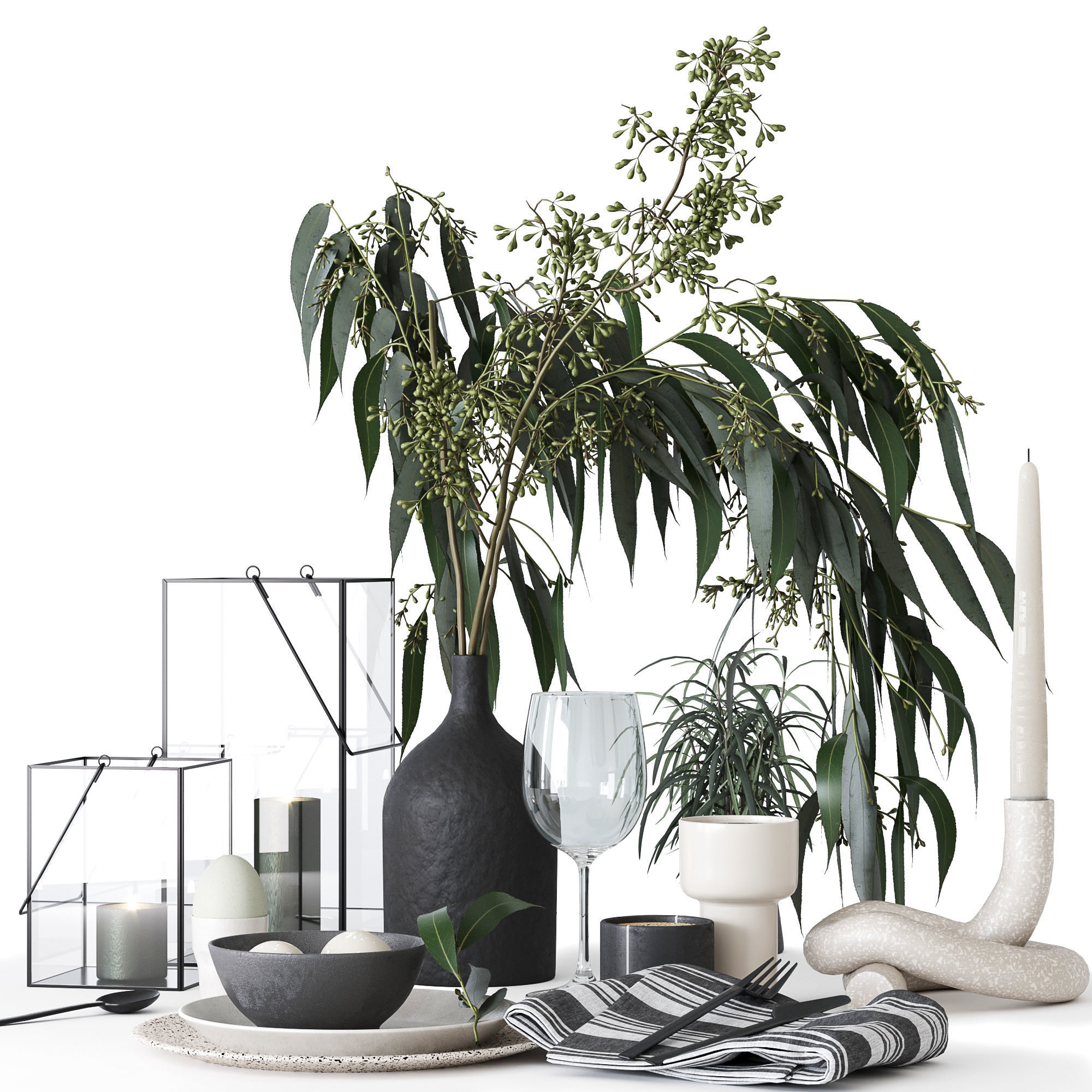 Tableware with Eucalyptus 3D model_6