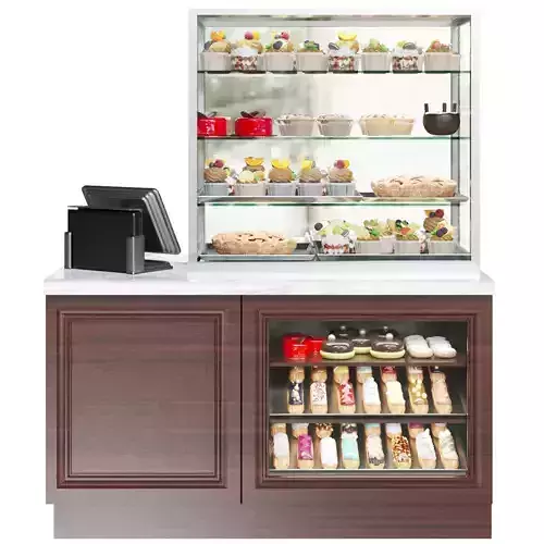 Showcase with sweets and desserts