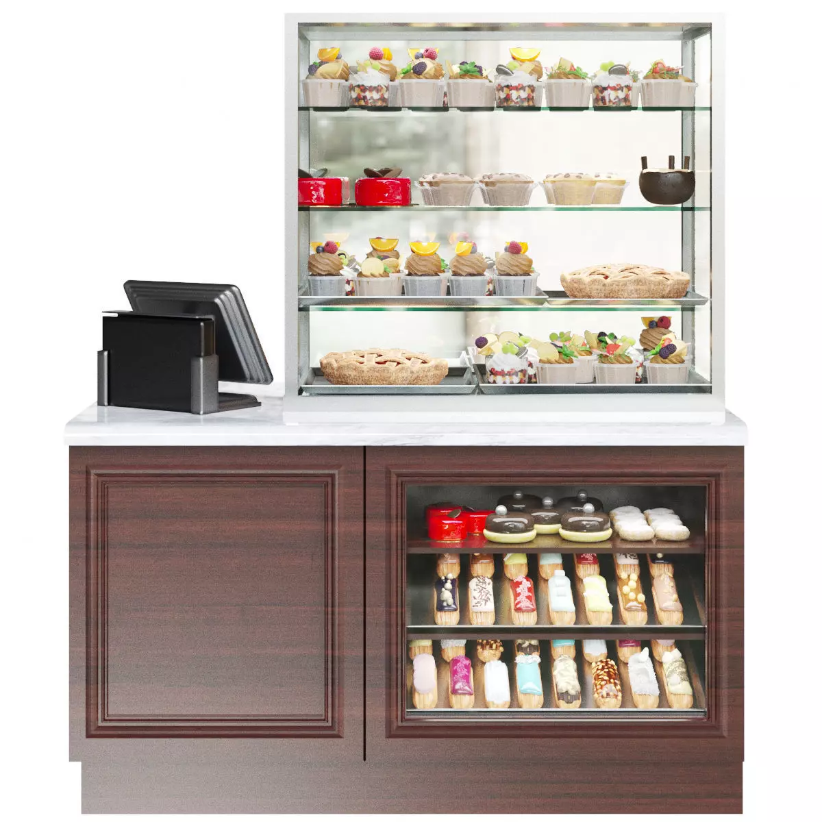 Showcase with sweets and desserts 3D model_0