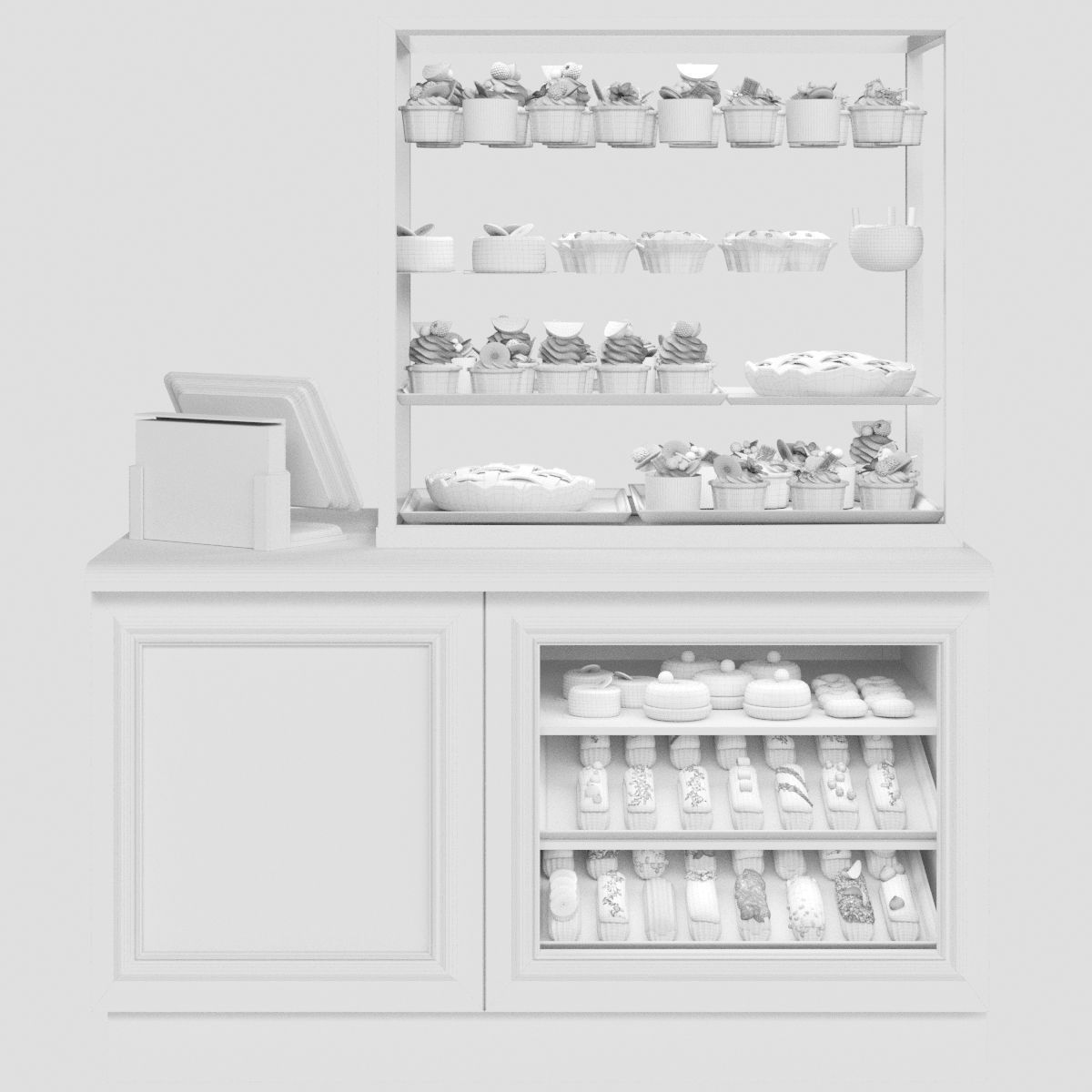 Showcase with sweets and desserts 3D model_1