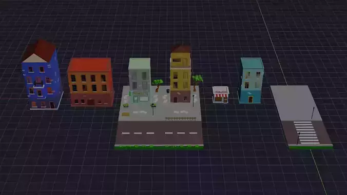 Buildings low poly city parts