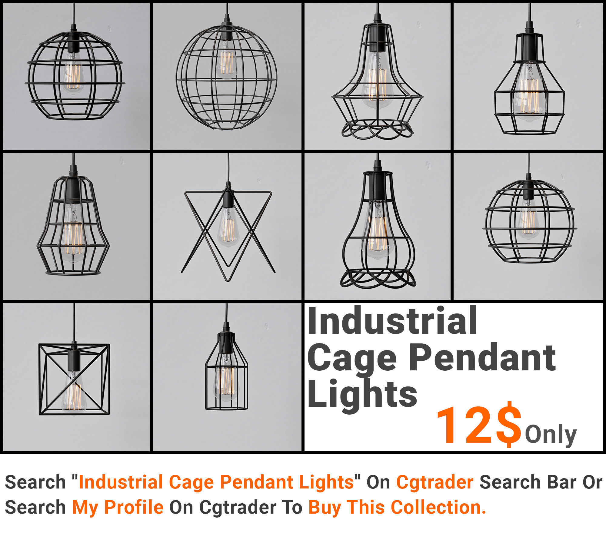Cage Pendant Light 02 3D model_2
