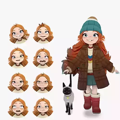 Teenage Cartoon Girl Rigged Low-poly 3D model