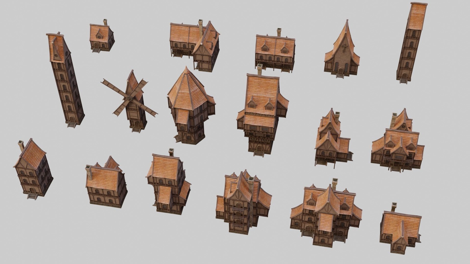 Medieval Buildings  Pack Low-poly 3D model_1