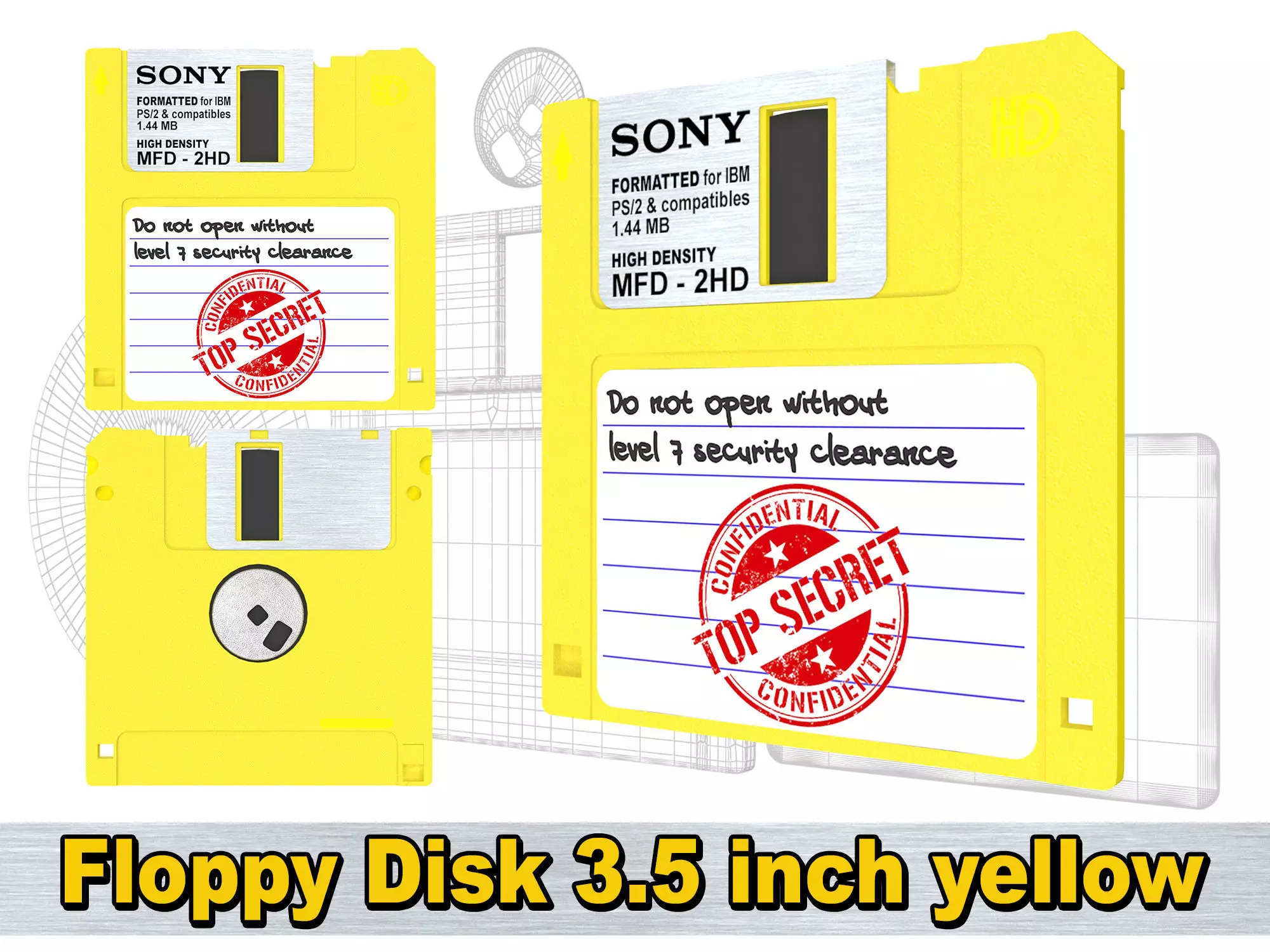 Floppy Disk 3 5 inch yellow 3D model