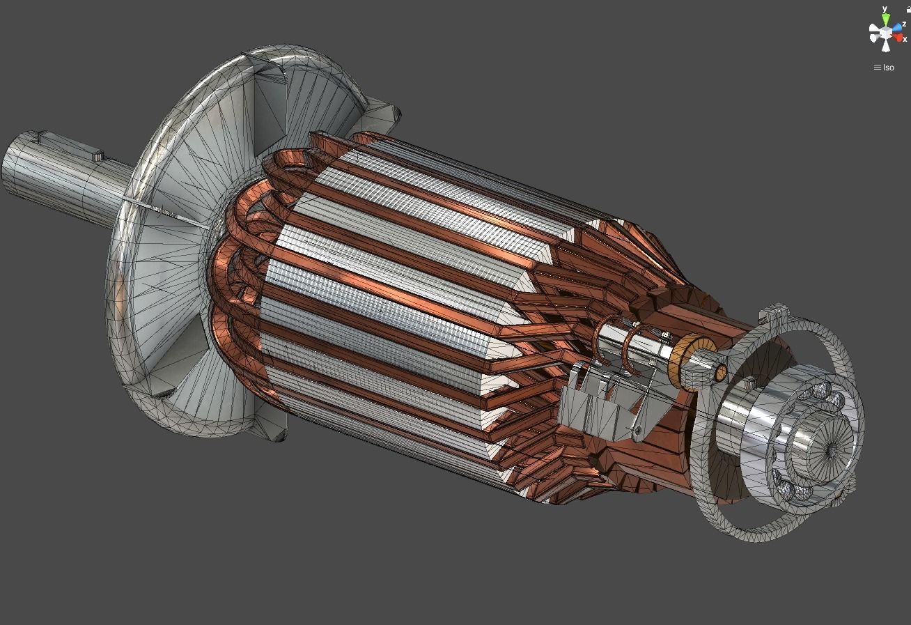 DC electric motor Low-poly 3D model_12