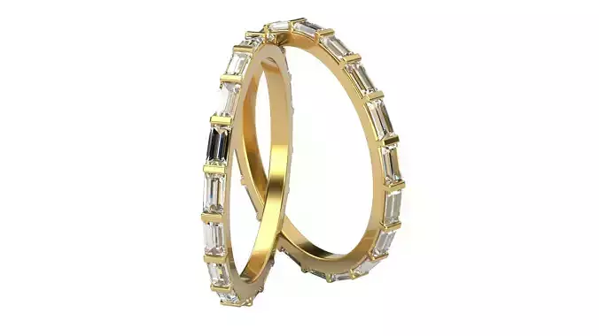 Baguette eternity ring 1-50mm x 3mm stones 9 sizes 3D print model