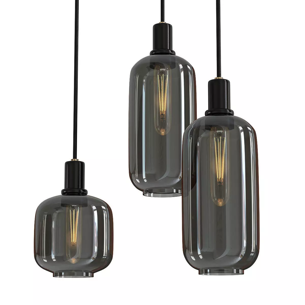 A M P three glass pendant lights hanging 3D model_0