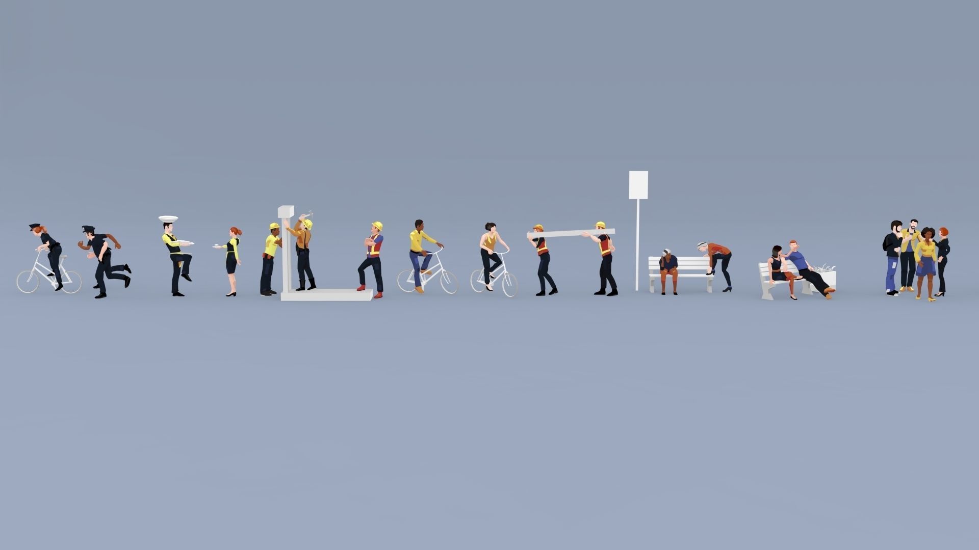 City People Mega-Pack Low-Poly Style Rigged Characters Low-poly 3D model_10